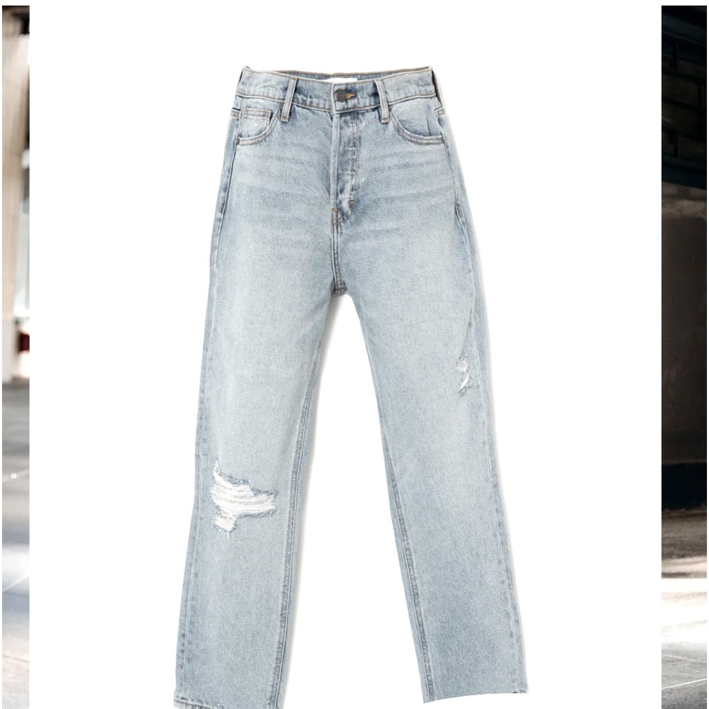 Distressed High Rise Denim in light wash
